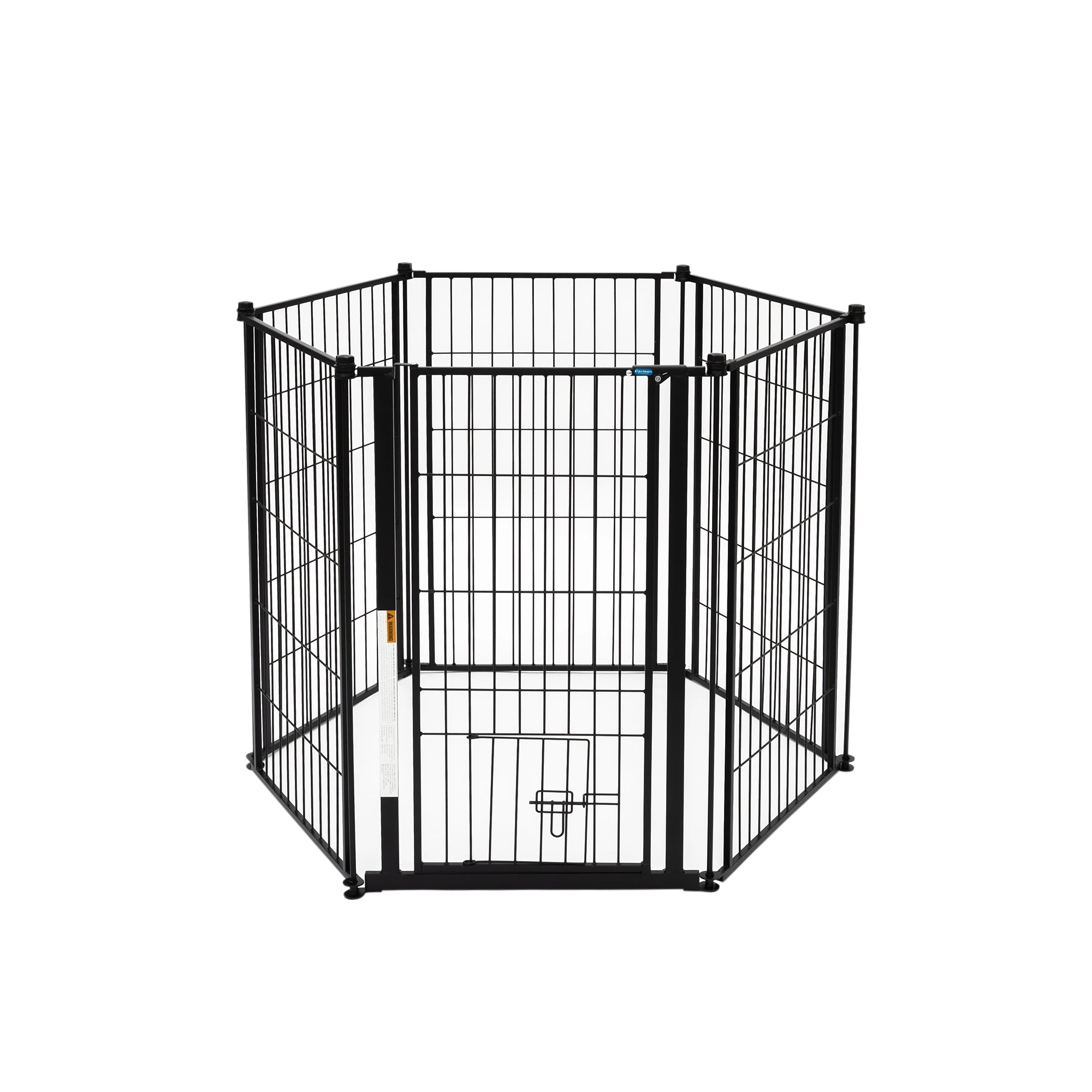 The Carlson Outdoor Super Wide Pet Pen & Gate with Small Pet Door is a versatile, extra tall 32” gate made from durable black steel. It expands up to 144” wide and includes a walk-through door with a safety lock. Ideal for both small and large pets, it’s perfect for securing outdoor spaces and ensuring safety.