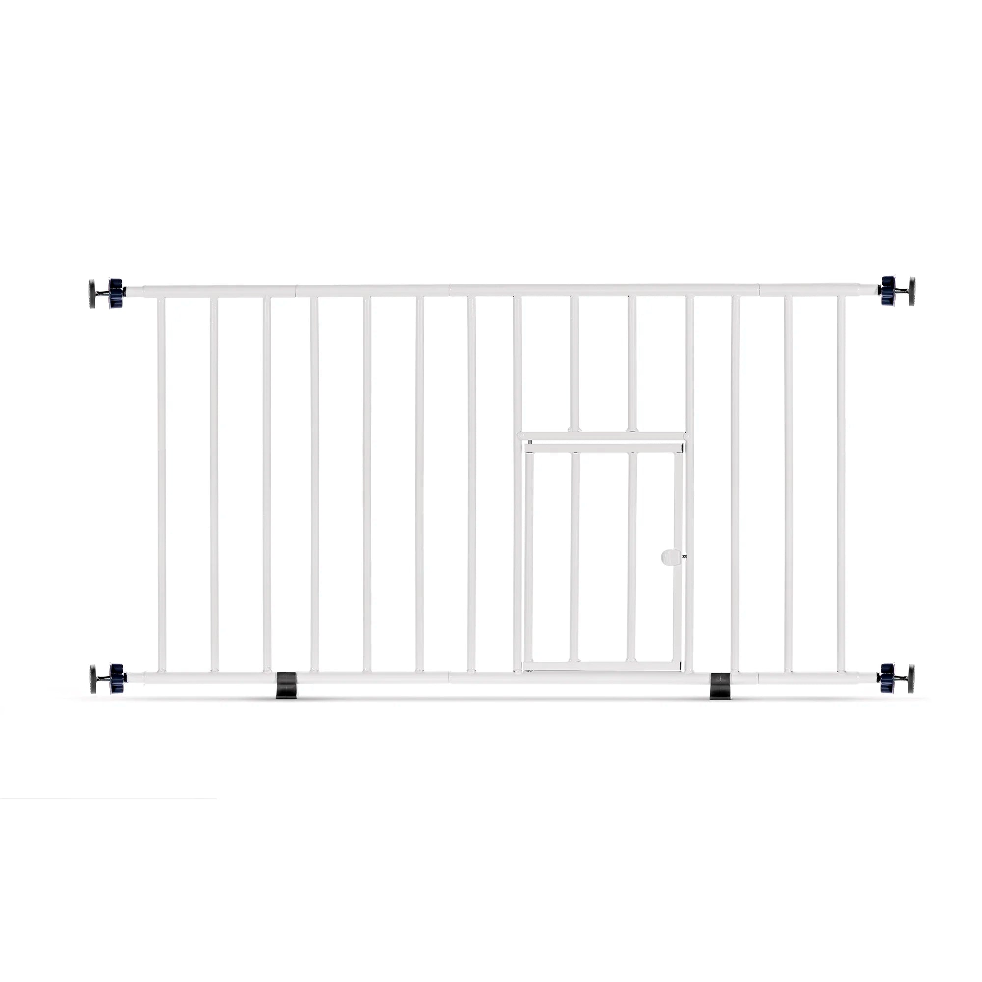 The Carlson Mini Pet Gate is a durable, all-steel gate designed for small pets. It features a patented small pet door, pressure-mount installation, and includes three 4" extensions for wider openings. Its lightweight design allows easy storage, with a stepover feature for convenient access.