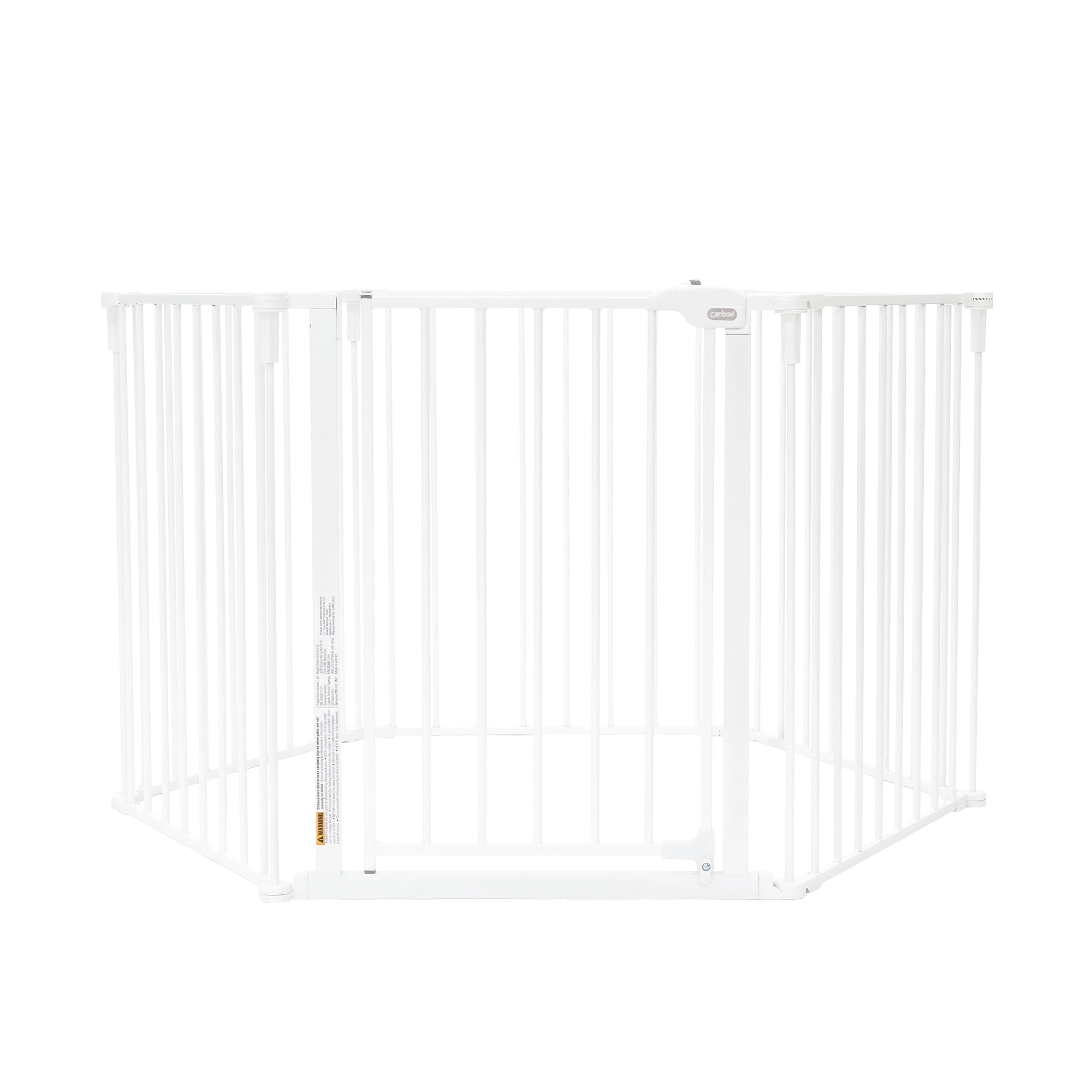 The Carlson Convertible Pet Yard is a versatile, chew-proof pet enclosure with all-steel construction. It features adjustable hinged posts, expanding from 52” to 146.5” wide. Standing 28” tall, it includes a walk-through door with a slide handle, offering a flexible and secure space for pets at home.