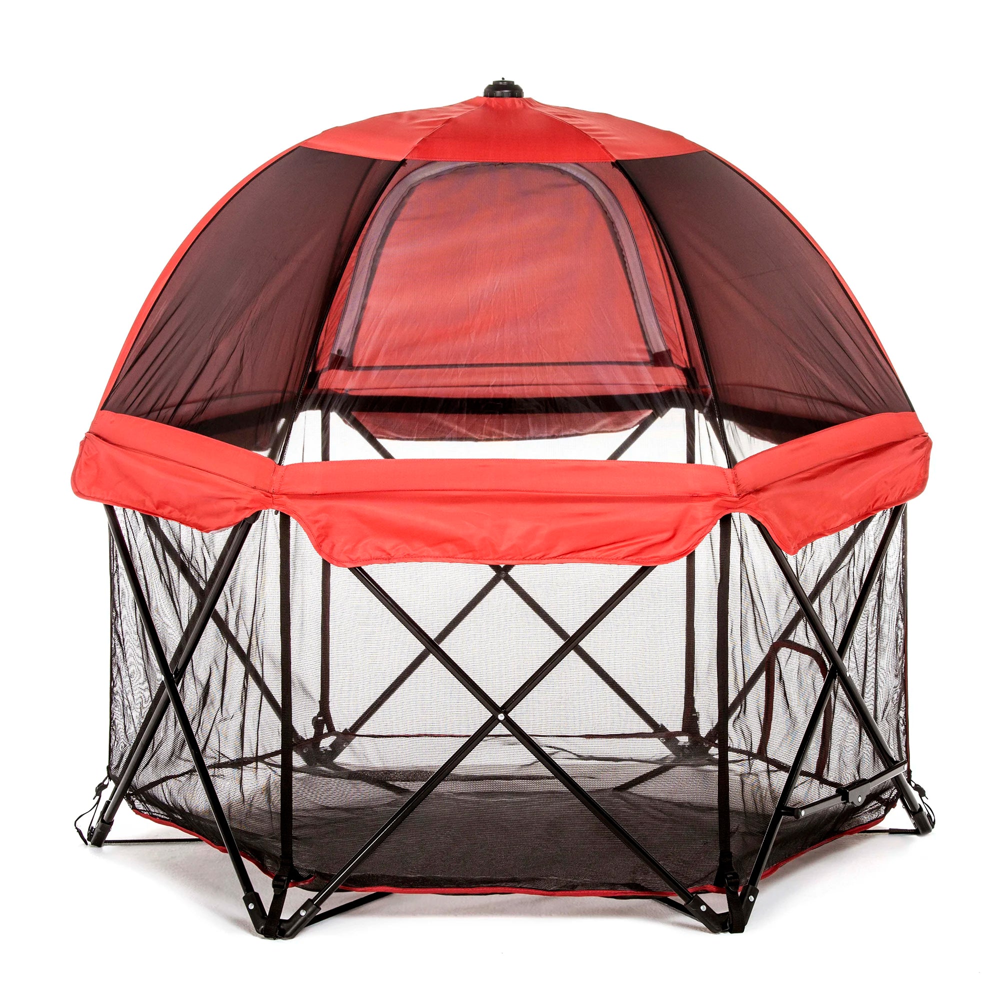 Portable Pet Pen with Canopy on White Background.