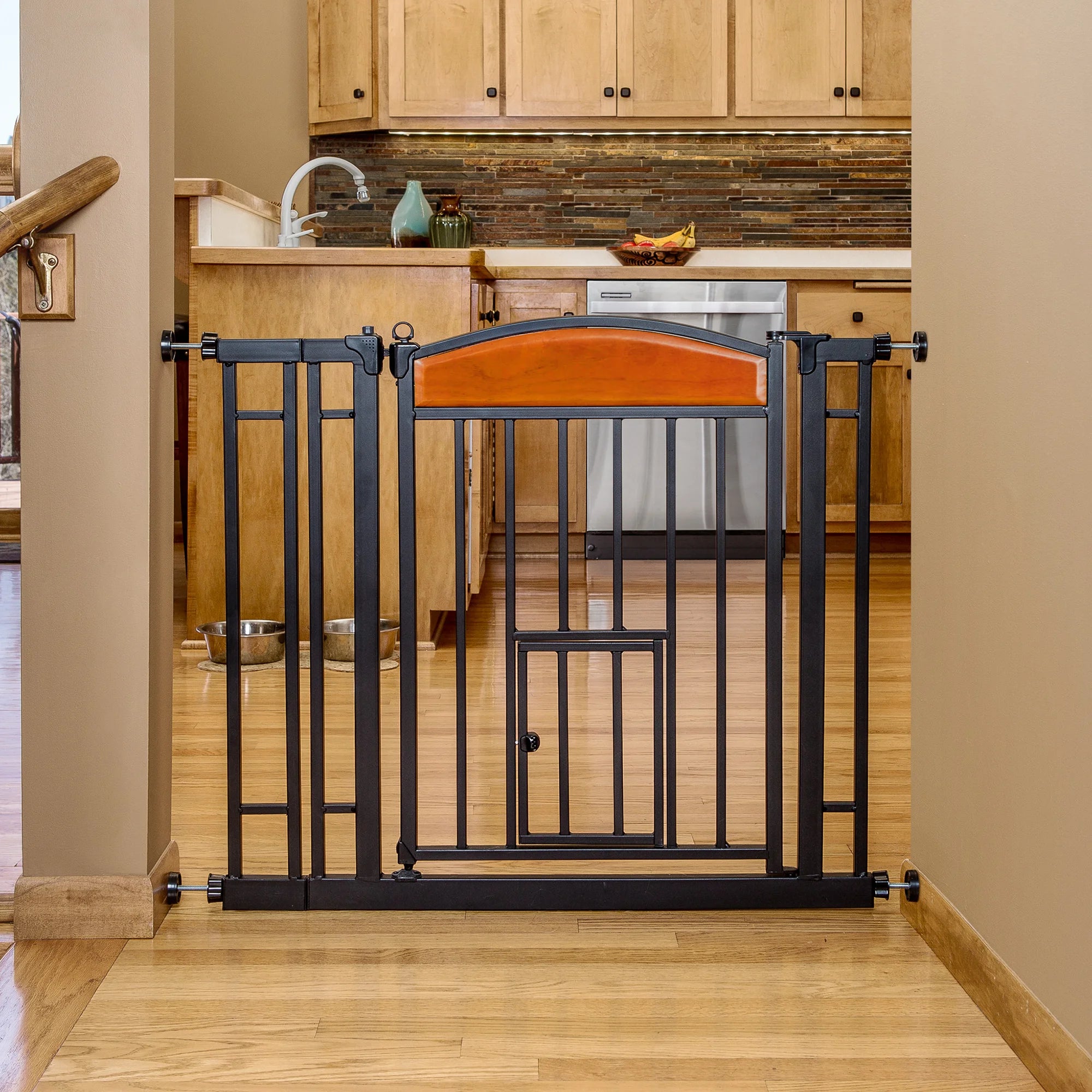 37.5" Design Paw Easy Close Walk-Thru Pet Gate in kitchen.