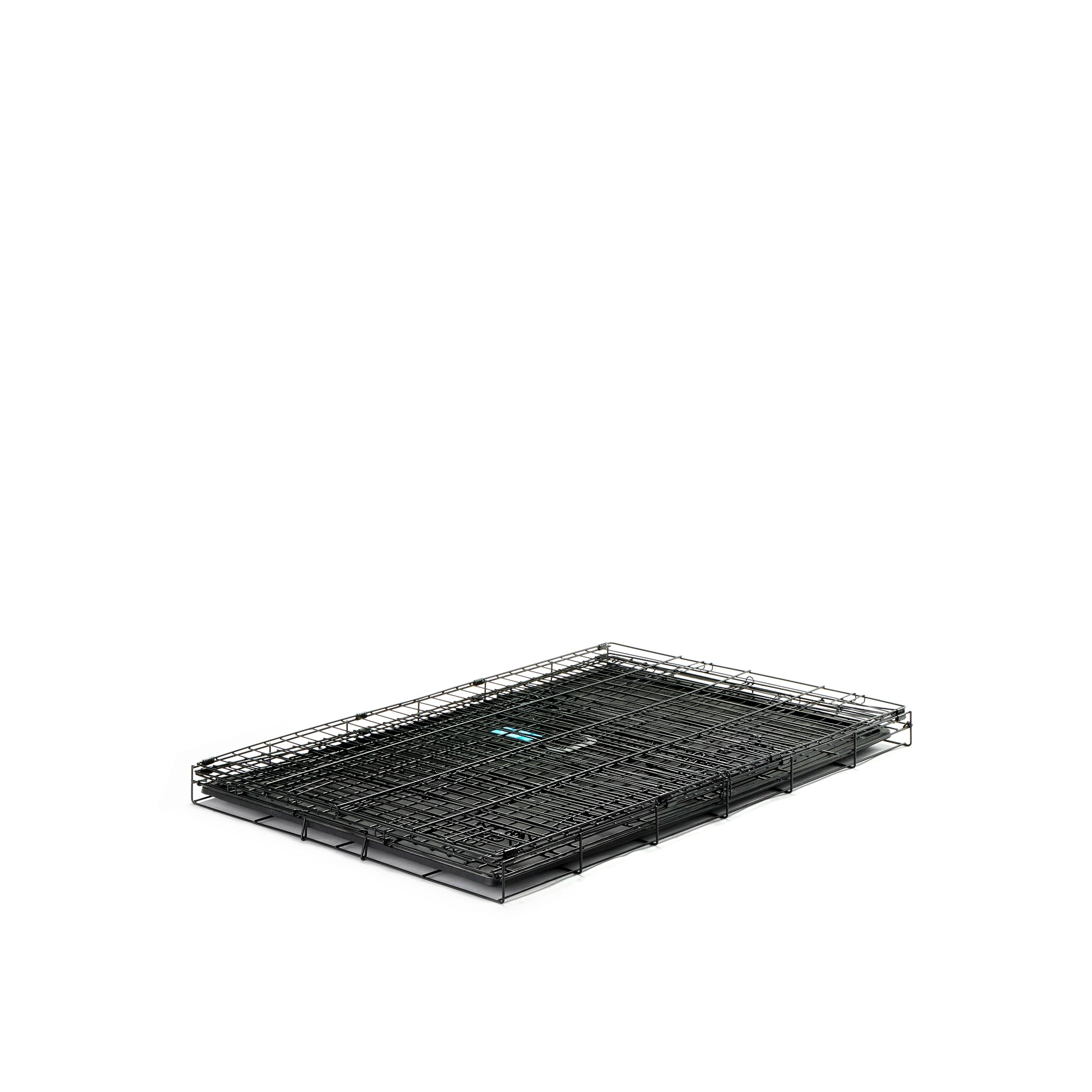 The Carlson Large Double-Door Dog Crate is a durable and portable steel wire crate designed for medium to large dogs. It features two access doors, a multi-point locking system, a removable bottom pan for easy cleaning, and a divider to adjust the space as your puppy grows. Ideal for travel and home use.