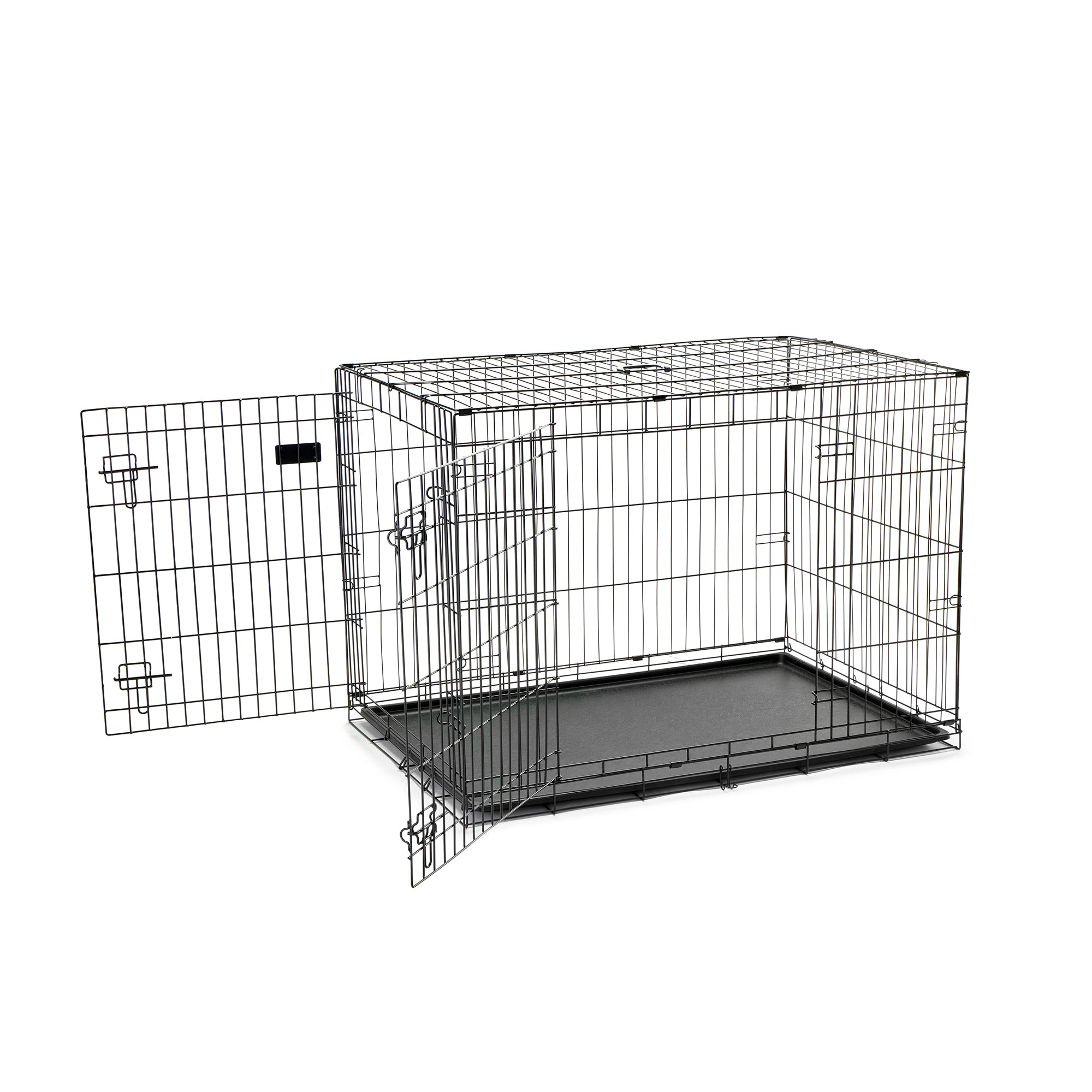 The Carlson Large Double-Door Dog Crate is a durable and portable steel wire crate designed for medium to large dogs. It features two access doors, a multi-point locking system, a removable bottom pan for easy cleaning, and a divider to adjust the space as your puppy grows. Ideal for travel and home use.