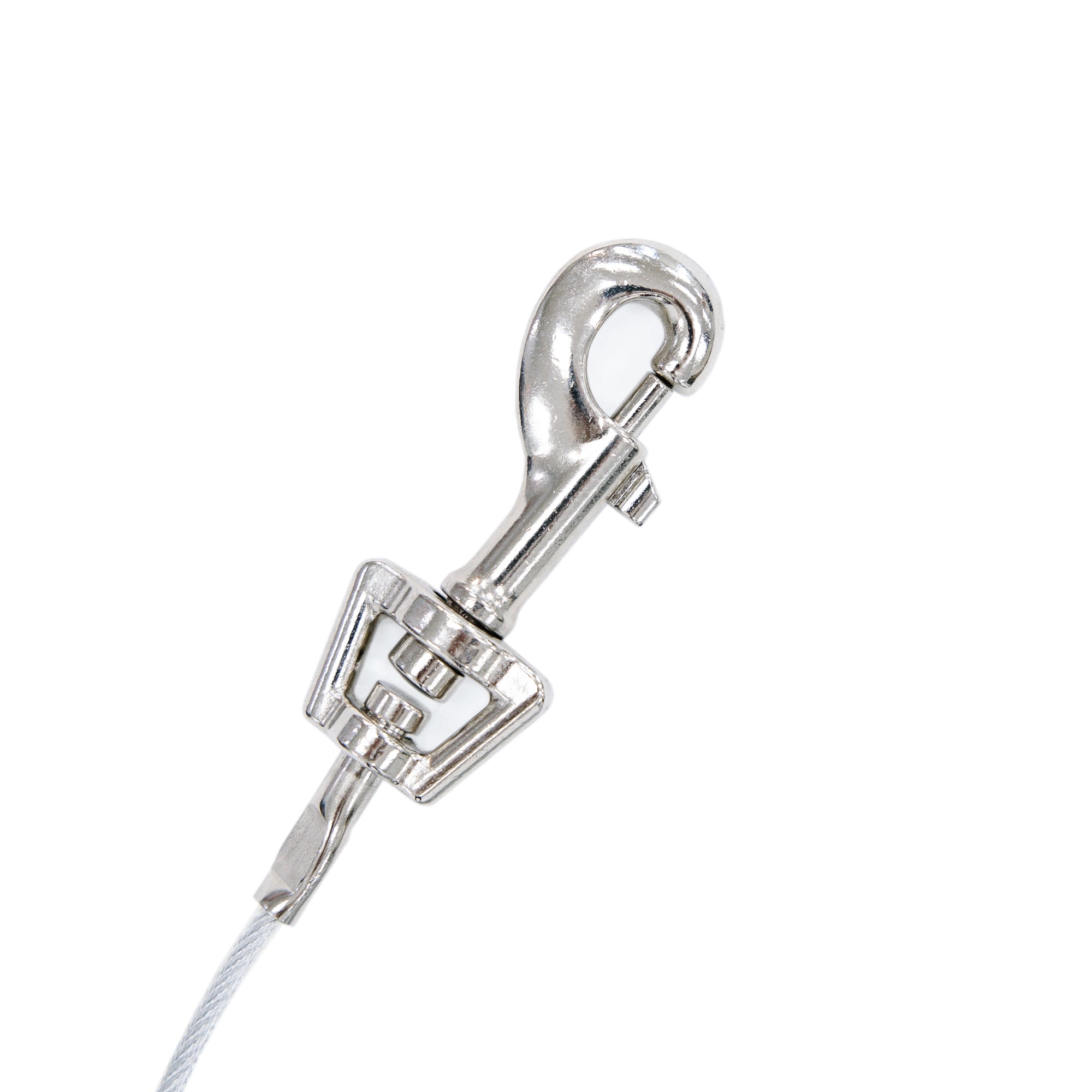 Carlson Small Dog Tie-Out Cable is a 10-foot, 50-pound capacity steel wire cable for pet containment. Features a collar/harness clasp for your pet and a spring cage clasp for secure stake attachment. Ideal for outdoor use, camping, or travel, and works with Carlson Barbed or Screw Stake.