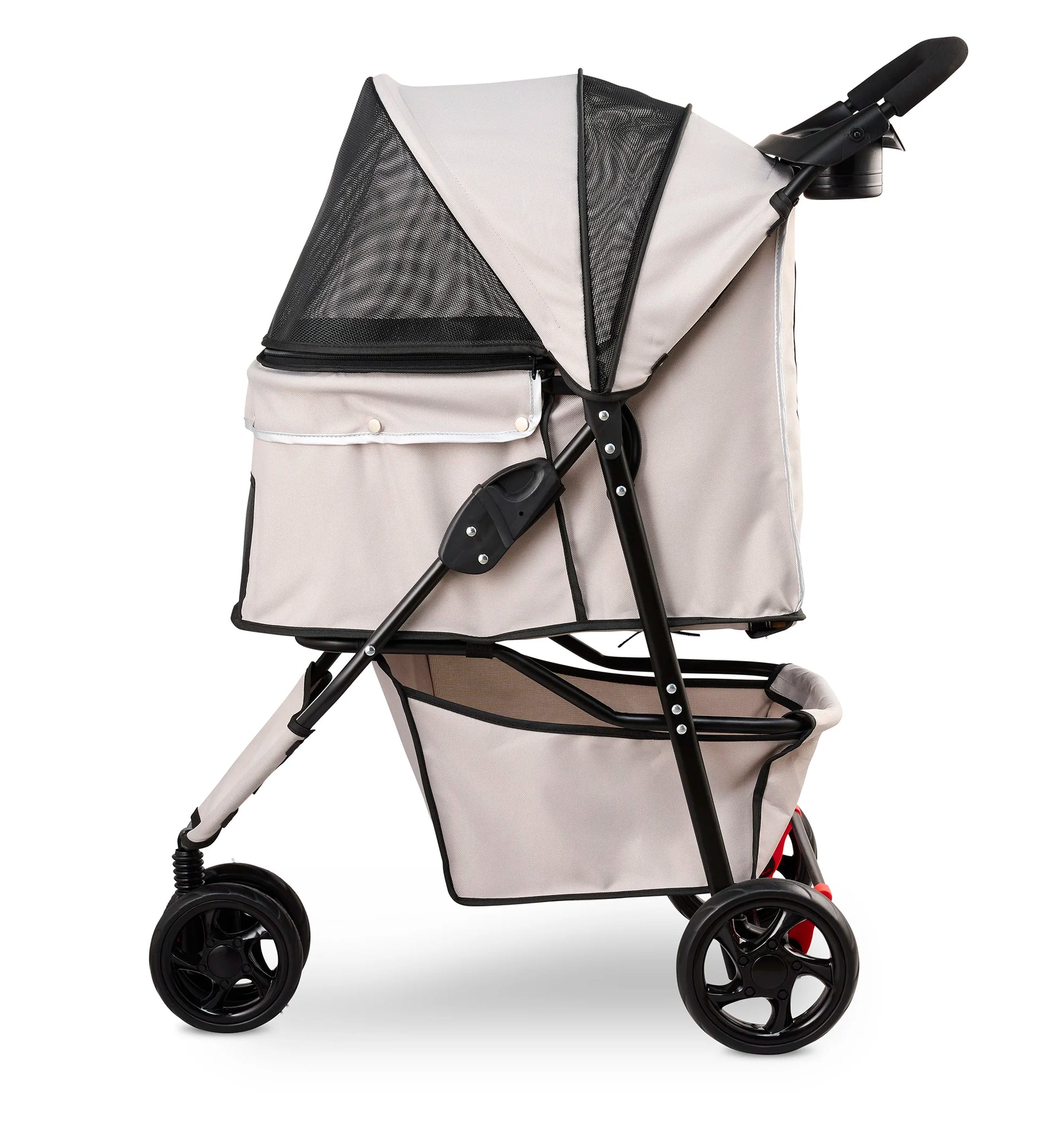 The Carlson Portable Pup Pet Stroller is a lightweight, foldable stroller with a mesh canopy, safety leash, and 360-degree wheels for easy outdoor walks.