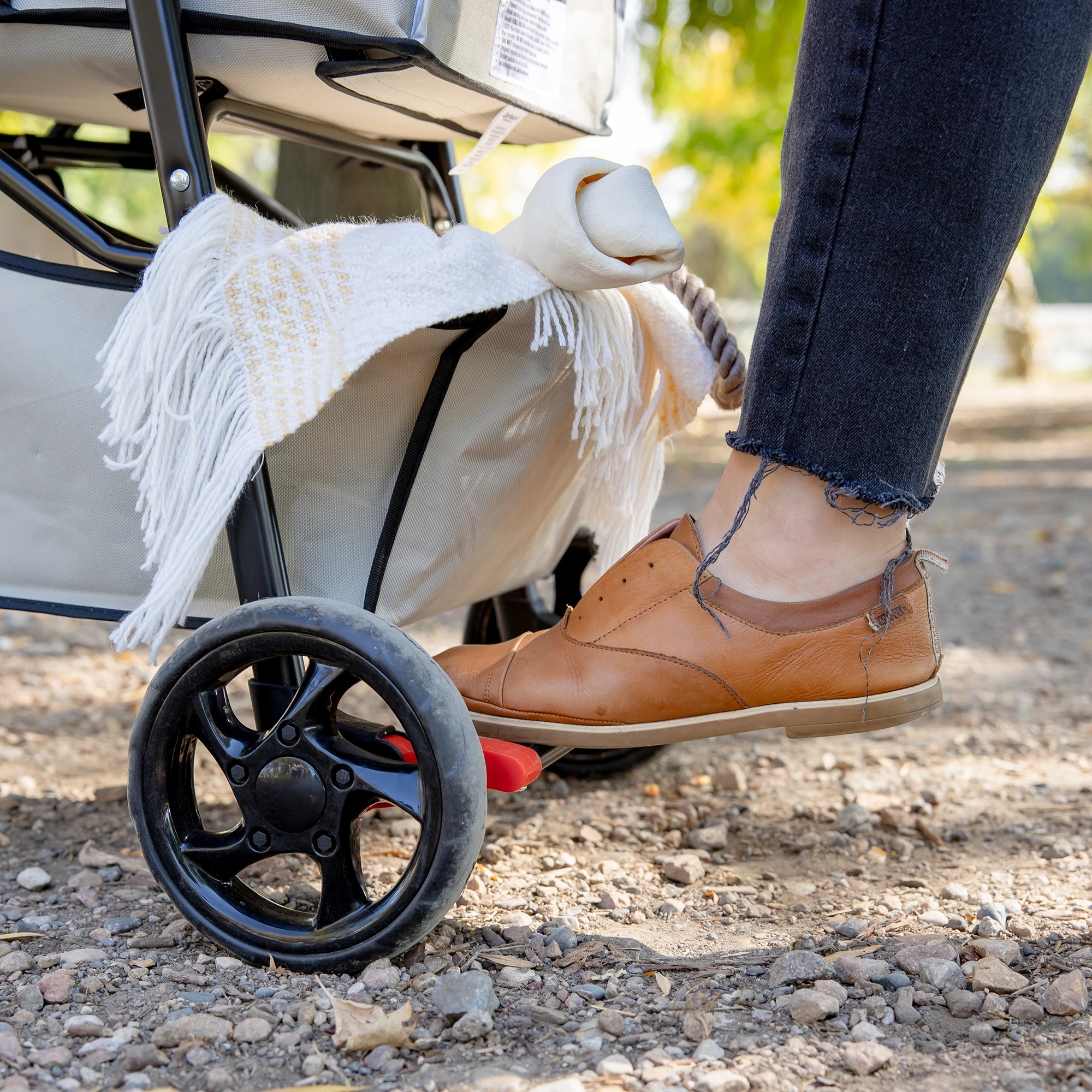 The Carlson Portable Pup Pet Stroller is a lightweight, foldable stroller with a mesh canopy, safety leash, and 360-degree wheels for easy outdoor walks.