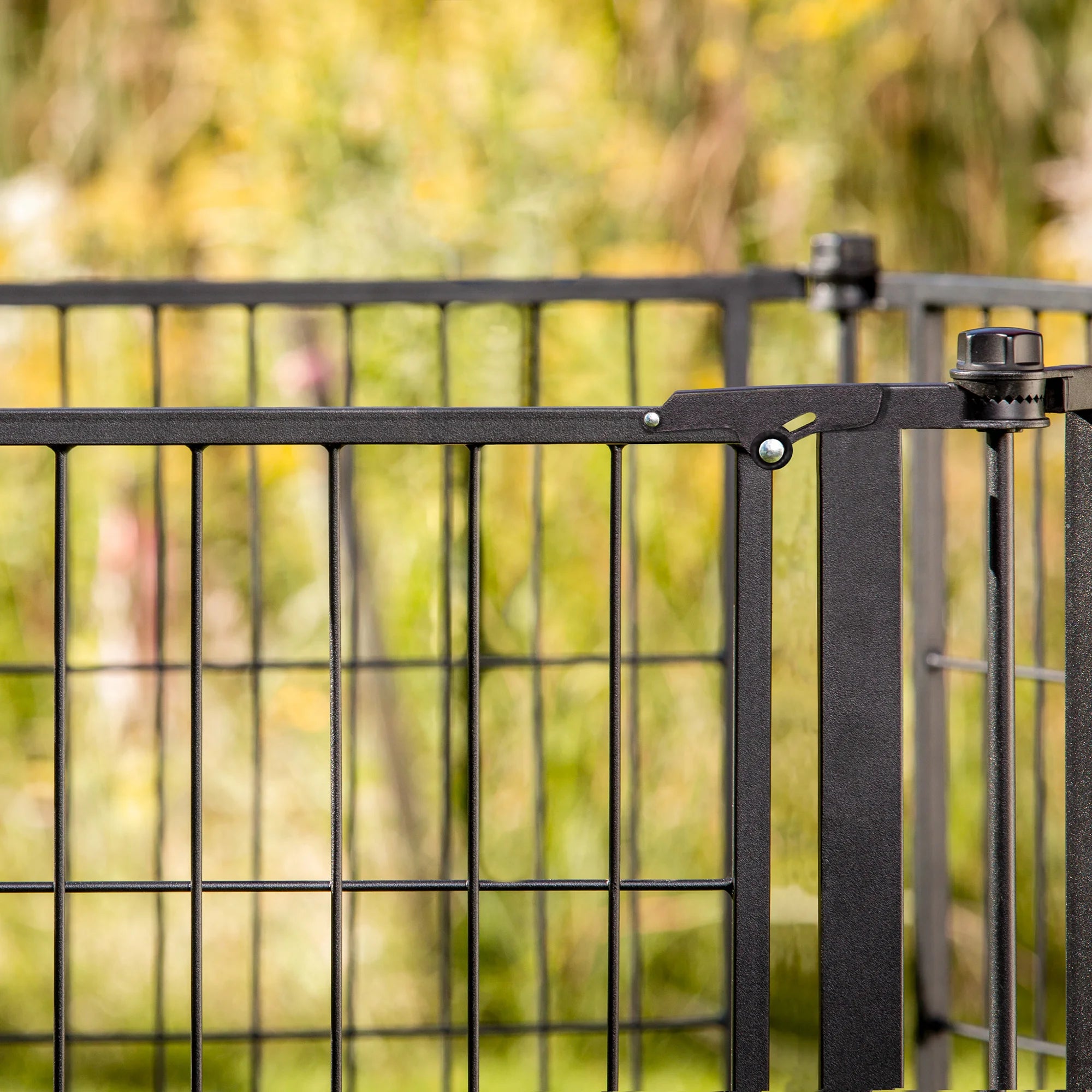 Close up of Outdoor Extra Tall Super Wide Pet Pen and Gate.