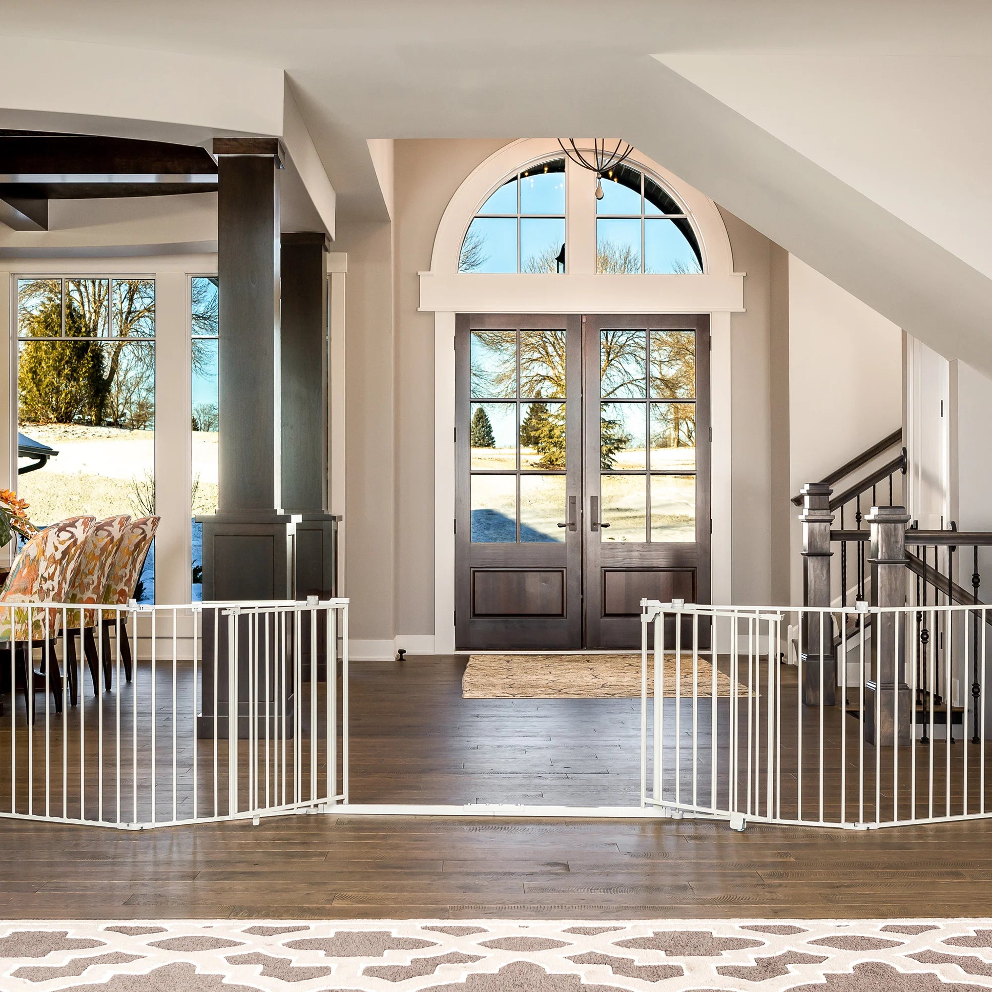 The Double Door Super Wide Pet Gate and Pet Yard with its two doors open.