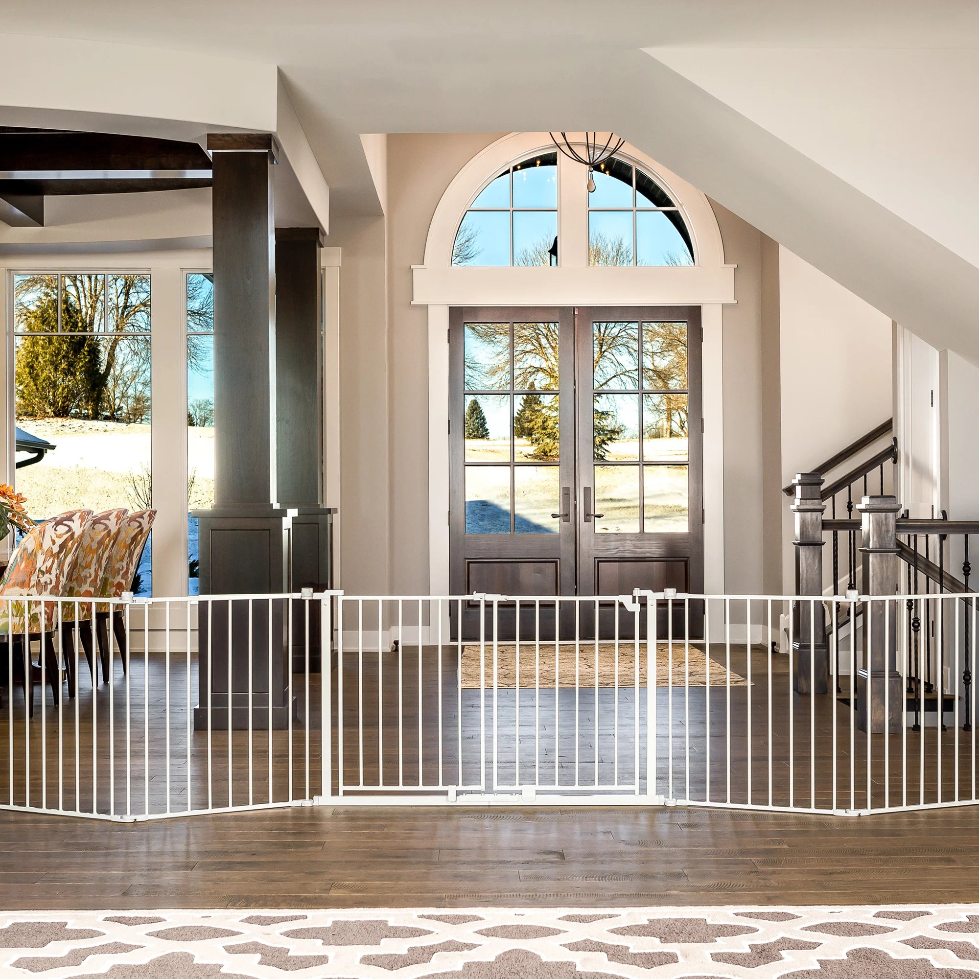 The Double Door Super Wide Pet Gate and Pet Yard with its two doors closed.