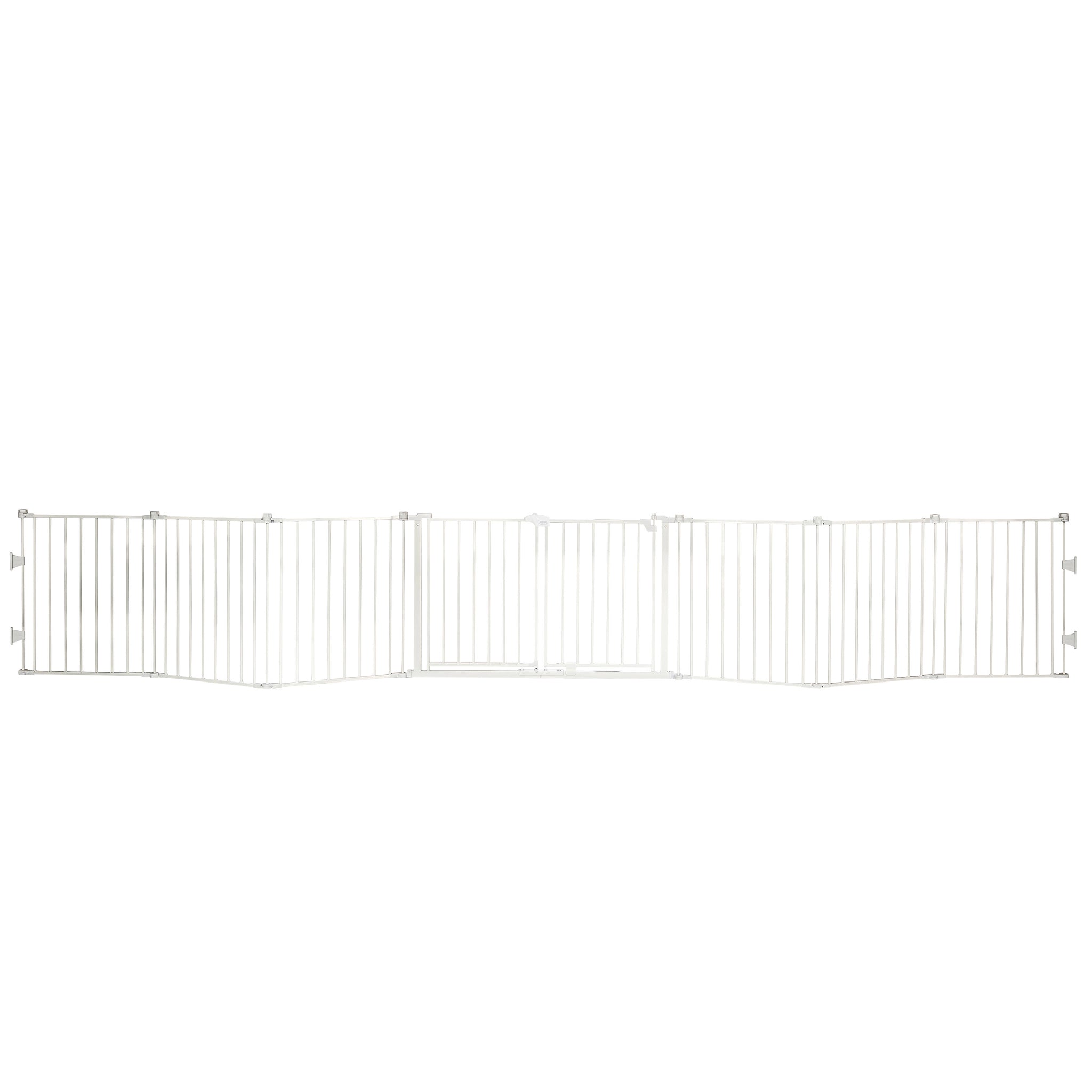 White metal fence with horizontal bars on a white background