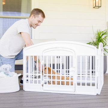 The Carlson 4-Panel Plastic Pet Pen provides a secure, versatile enclosure for small pets. Made with non-toxic materials, it’s lightweight, easy to set up, clean, and expand for both indoor and outdoor use.