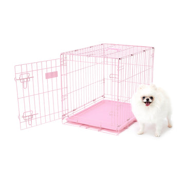 Small Single-Door Dog Crate on White Background.