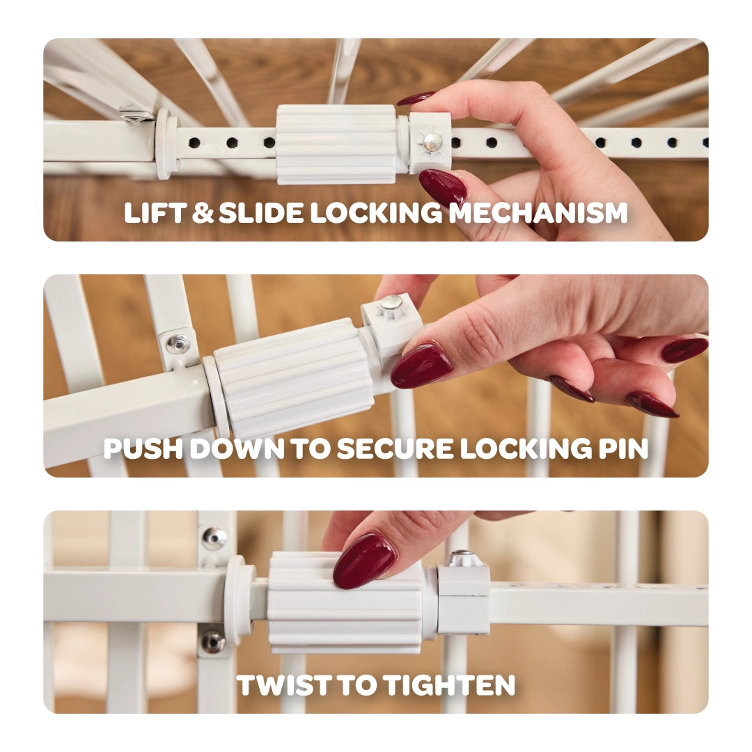 Instructions for using a lift and slide locking mechanism on a product.